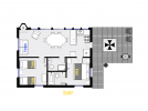 Surf's floor plan showing two bedrooms and two bathrooms.