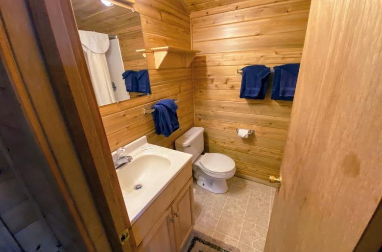 Bathroom with a shower stall.