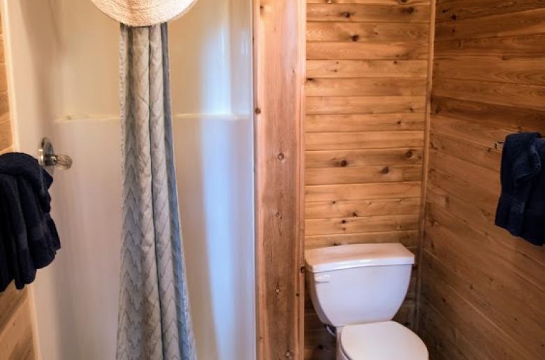 Bathroom with a shower stall.
