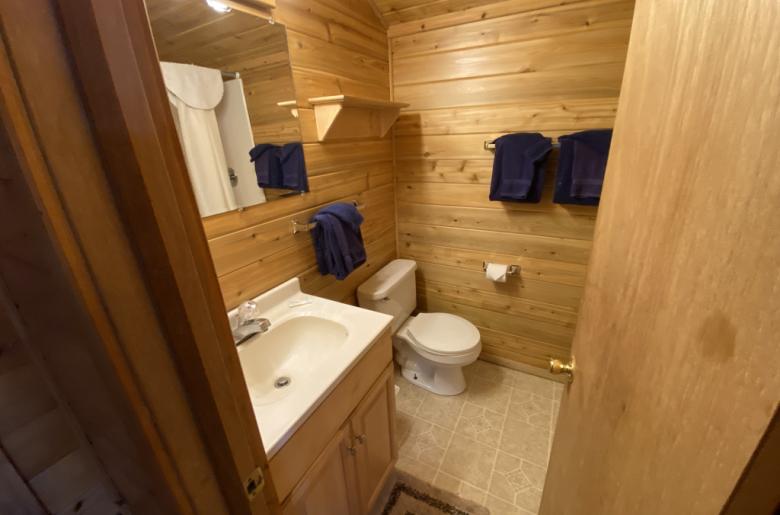 Bathroom with a shower stall.