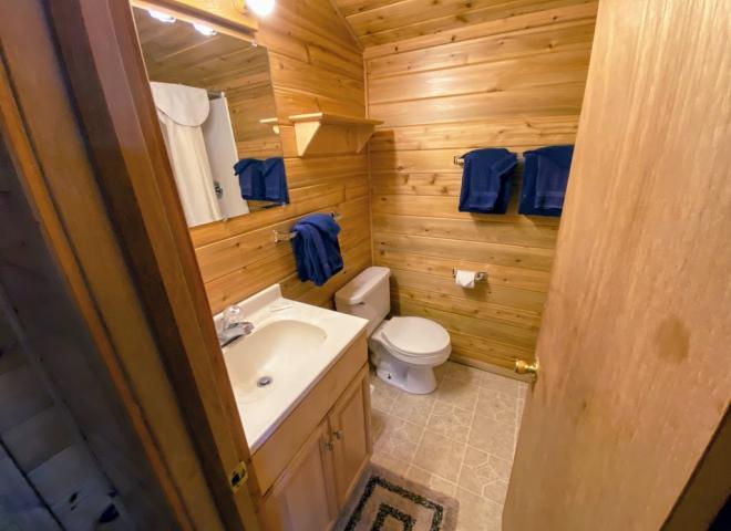 Bathroom with a shower stall.