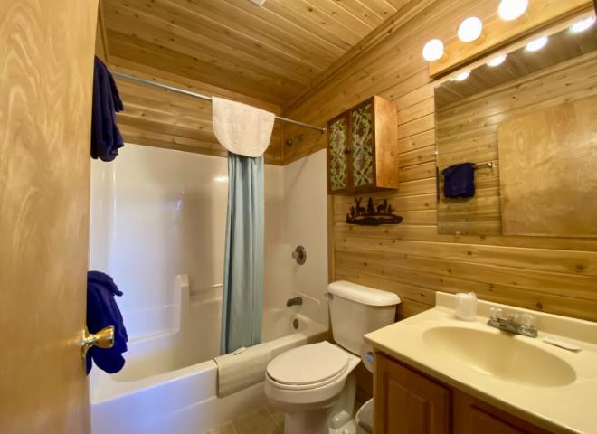 Master bathroom with a standard tub/shower.