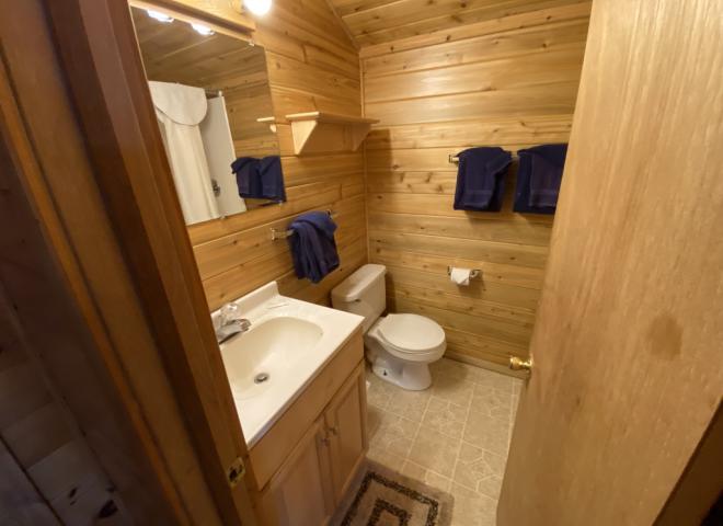 Bathroom with a shower stall.