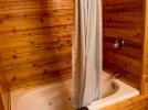 Standard bathroom with a whirlpool tub and shower.