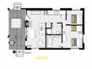 Birches' floor plan showing two bedrooms and two bathrooms.