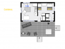 Cardinal's floor plan showing one bedroom and one bathroom.