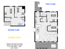 Harbor View floor plan showing two levels, four bedrooms and three bathrooms.