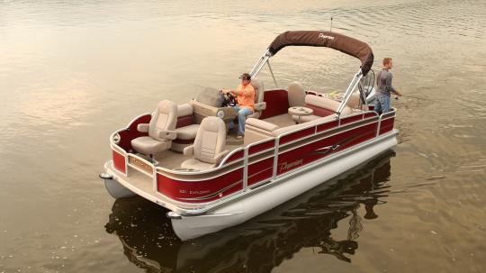 Two men fishing from a pontoon on Lake Vermilion