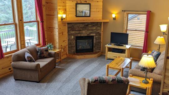 The living room in Grand Vermilion Chalet unit Lighthouse.