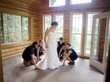 The bride prepares in Mackinaw