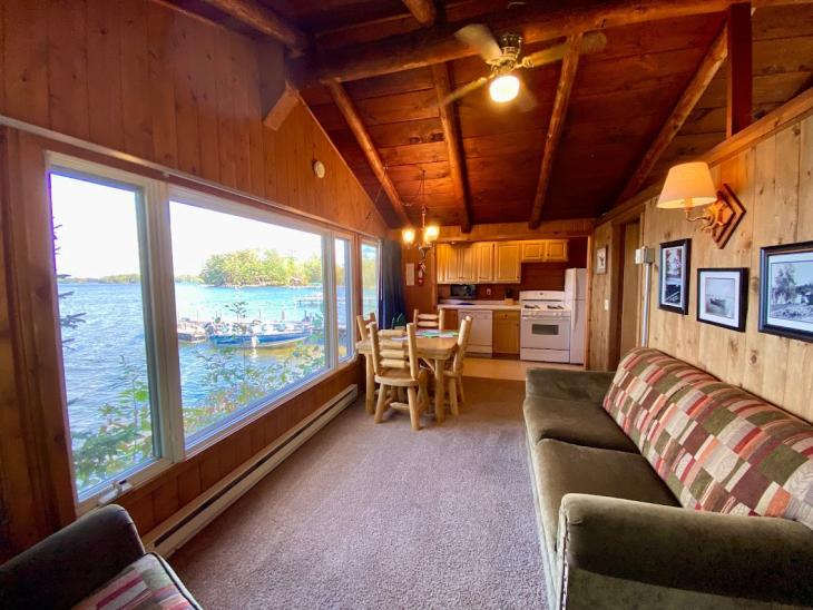Living and Dining room with a lakeside view of Lake Vermilion.