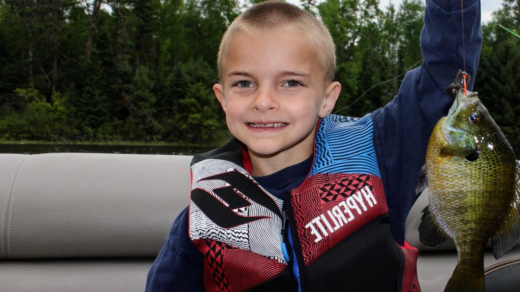 Boy holds a bluegill on Lake Vermilion 