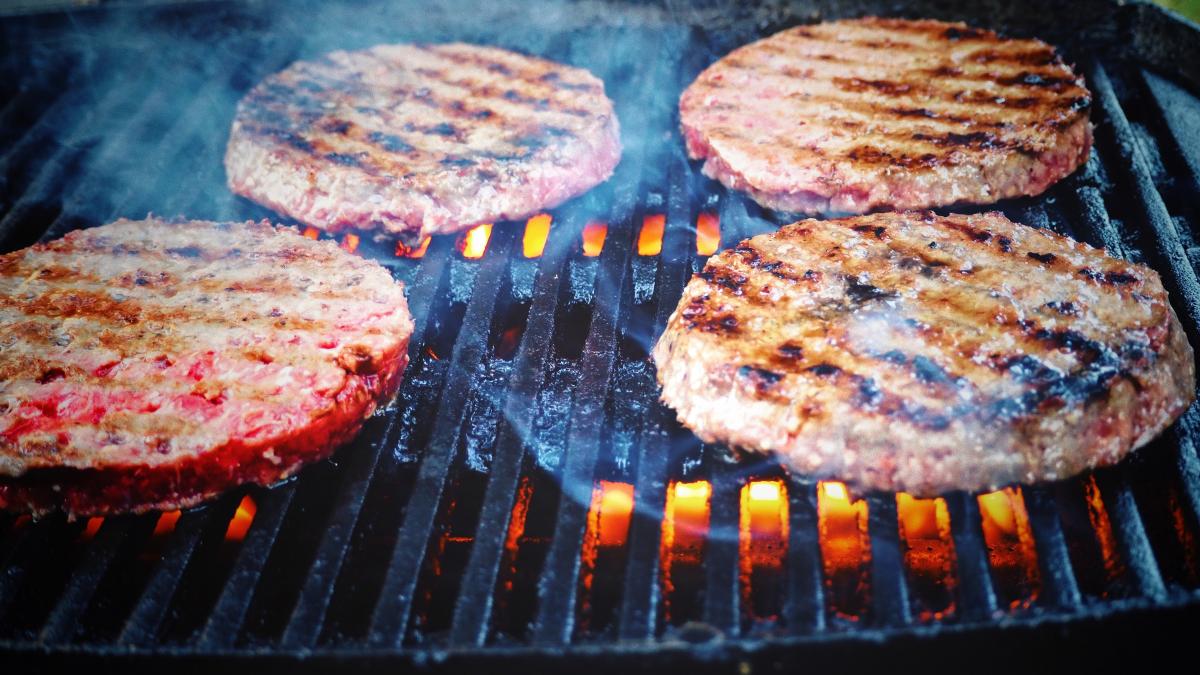 Burgers on the grill for dinner at Pehrson Lodge