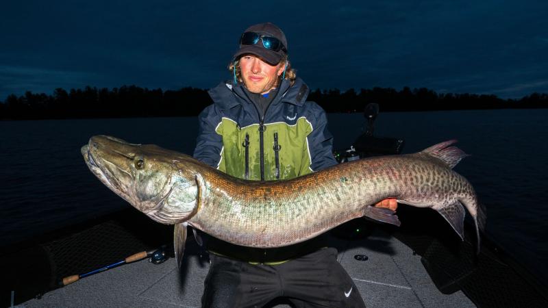 Fishing Guide Jarek Wujkowski holds a nice muskie on Lake Vermilion