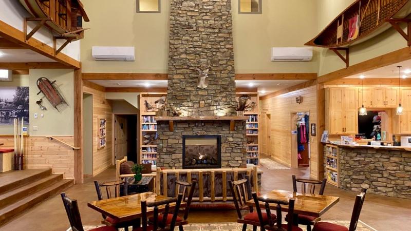 The fireplace in the Main Lodge at Pehrson Lodge on Lake Vermilion