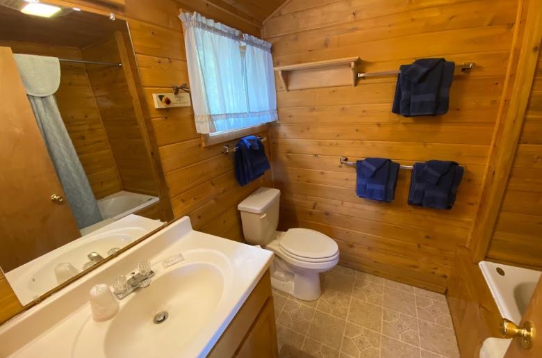 Bathroom with a whirlpool tub/shower.