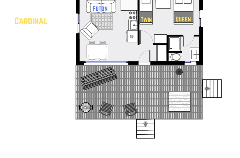 Cardinal's floor plan showing one level, one bedroom, and one bathroom.
