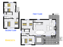 Minnesota's floor plan showing two levels, four bedrooms, and two bathrooms.
