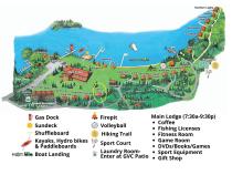 Resort map with Wren circled; located centrally at the resort.